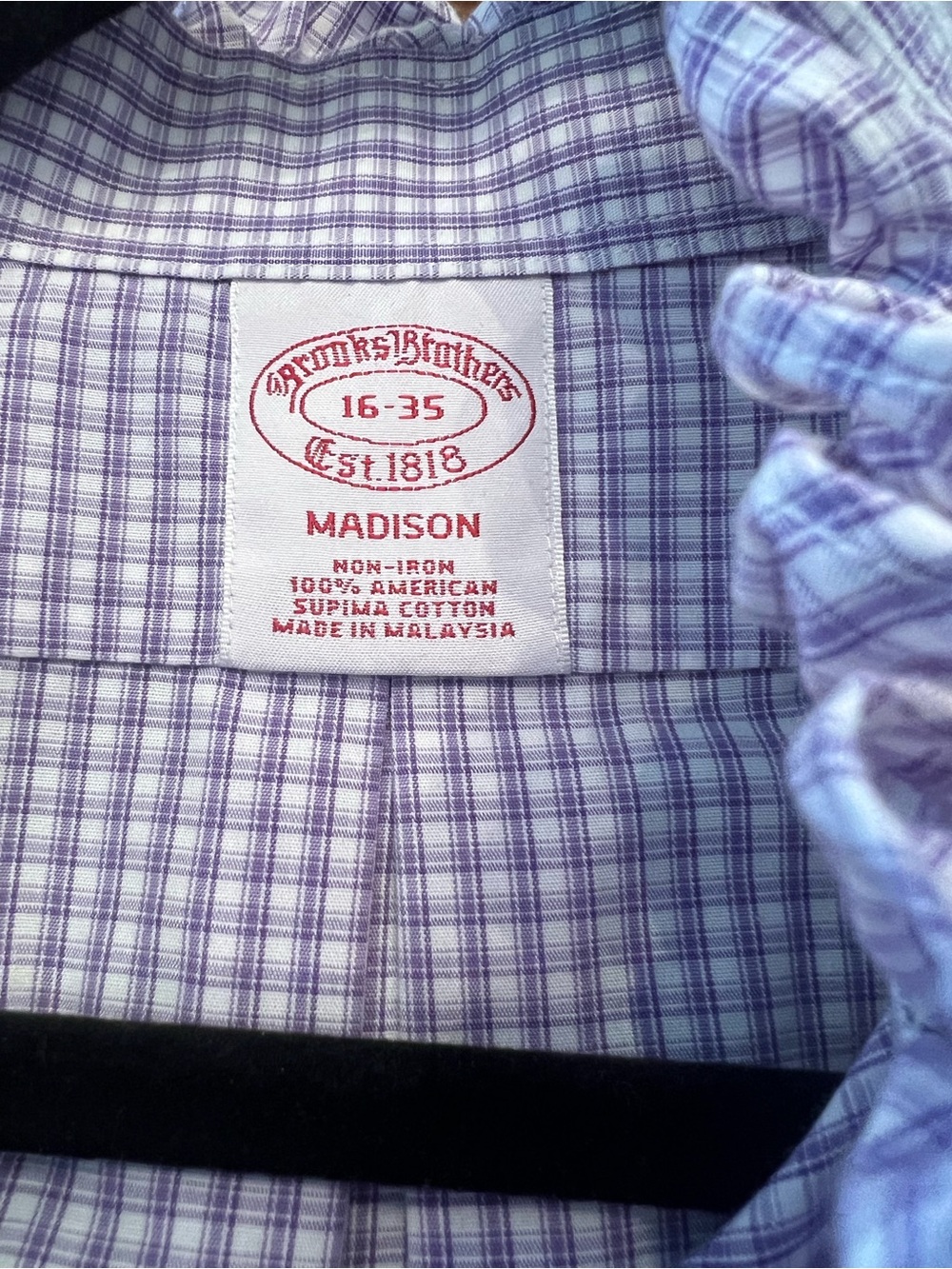 Upcycled Brooks Brothers Purple Gingham Ruffle-Collar Button-Down Shirt - Picture 3 of 3
